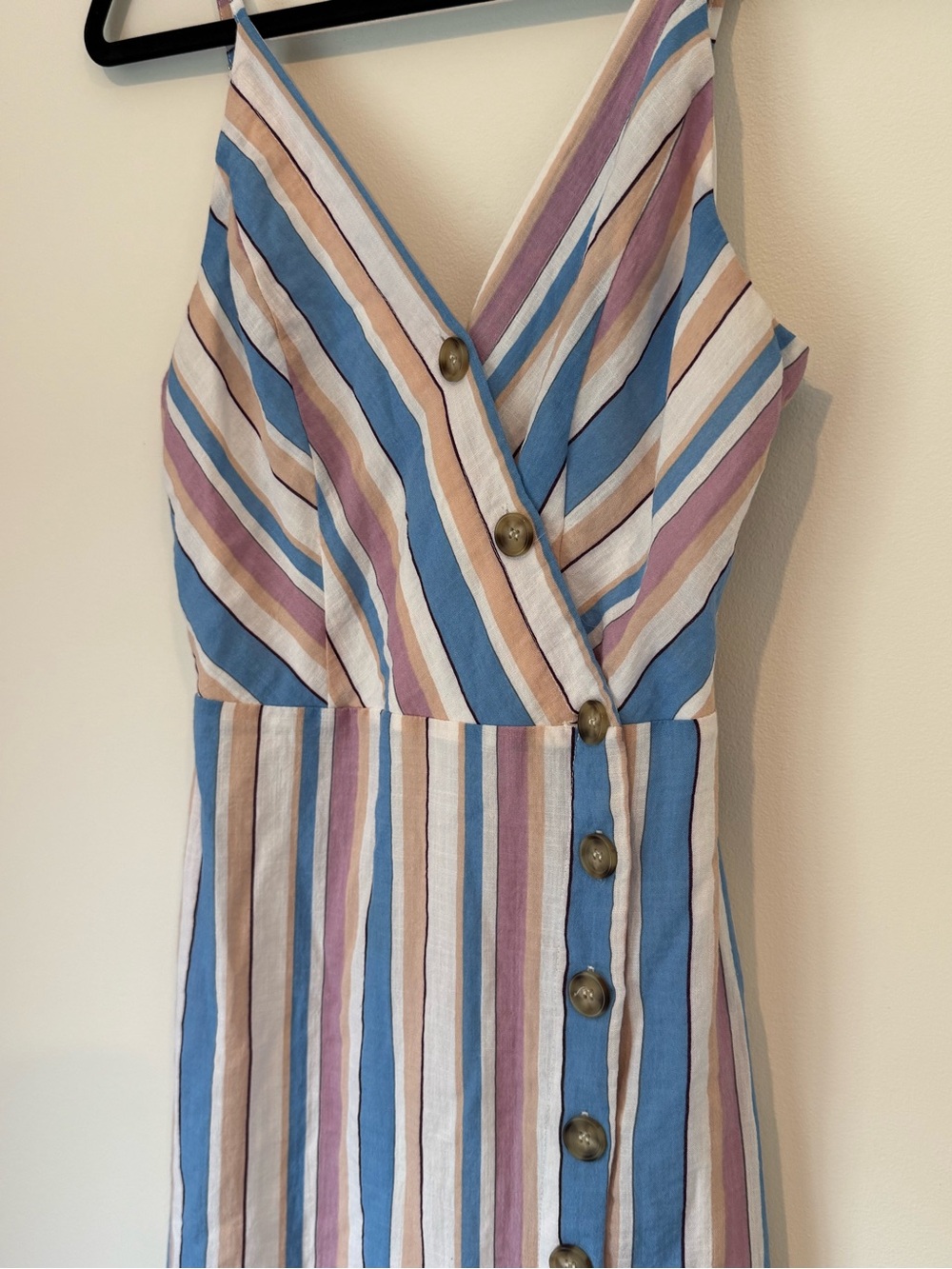 Striped V-Neck Midi Sundress in Blue, White & Pink - Picture 3 of 4